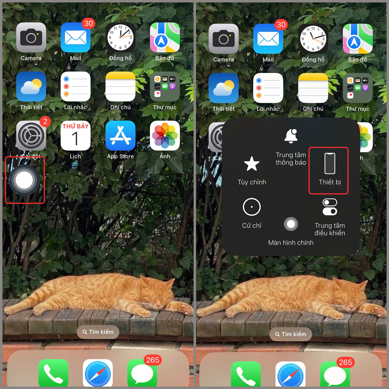 Chọn Thiết bị trong n&uacute;t Home ảo AssistiveTouch tr&ecirc;n iPhone 14
