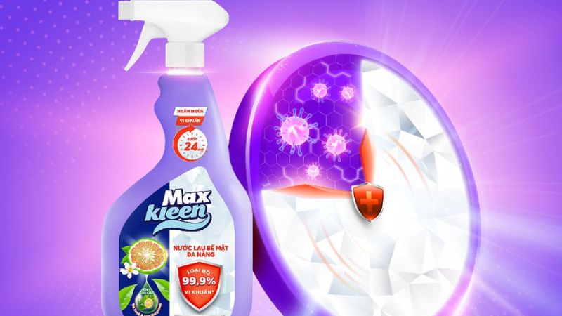 Nước tẩy đa năng MaxKleen loại bỏ 99.9% vi khuẩn suốt 24h