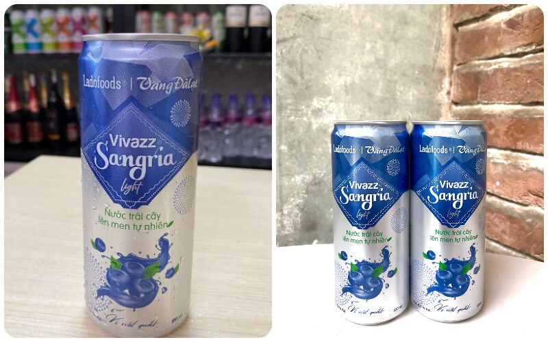 Vivazz Sangria Light vị Việt Quất có bao bì siêu cuốn hút với tông màu tím lạnh