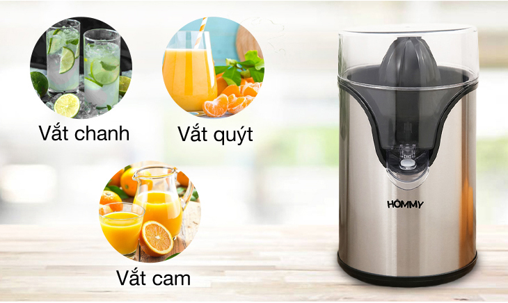 Máy vắt cam Hommy được trang bị công suất lớn nên có khả năng ép với số lượng lớn nhanh chóng