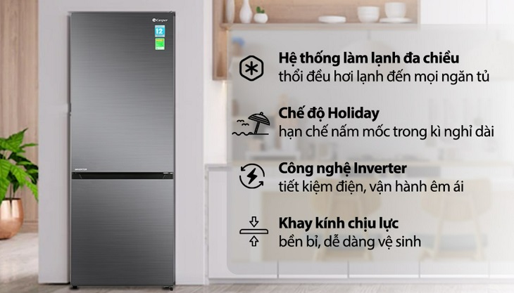 Tủ lạnh Casper Inverter 300 lít RB-320VT có khả năng tiết kiệm điện hiệu quả nhờ sử dụng công nghệ Inverter và gas R600a