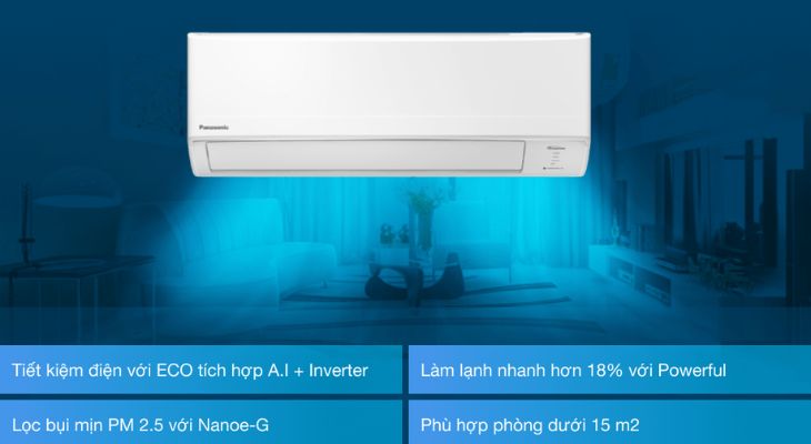 Máy lạnh Panasonic Inverter 1 HP CU/CS-PU9XKH-8M công suất 1 HP phù hợp phòng 15 mét vuông