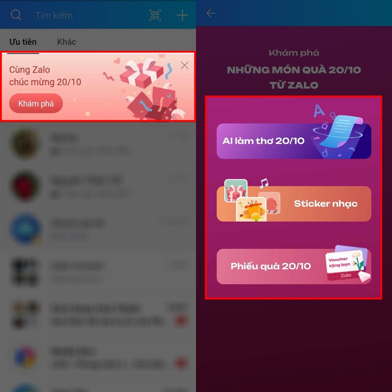 Cách gửi thiệp 20/10 trên Zalo