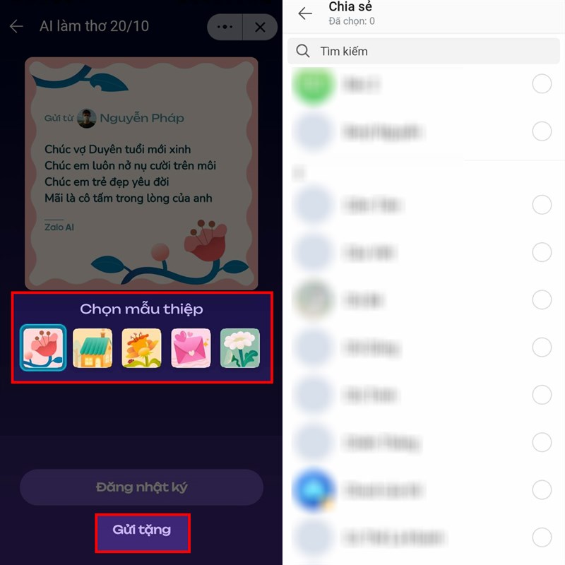Cách gửi thiệp 20/10 trên Zalo