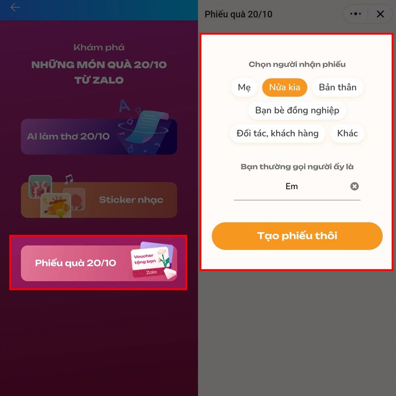 Cách gửi thiệp 20/10 trên Zalo