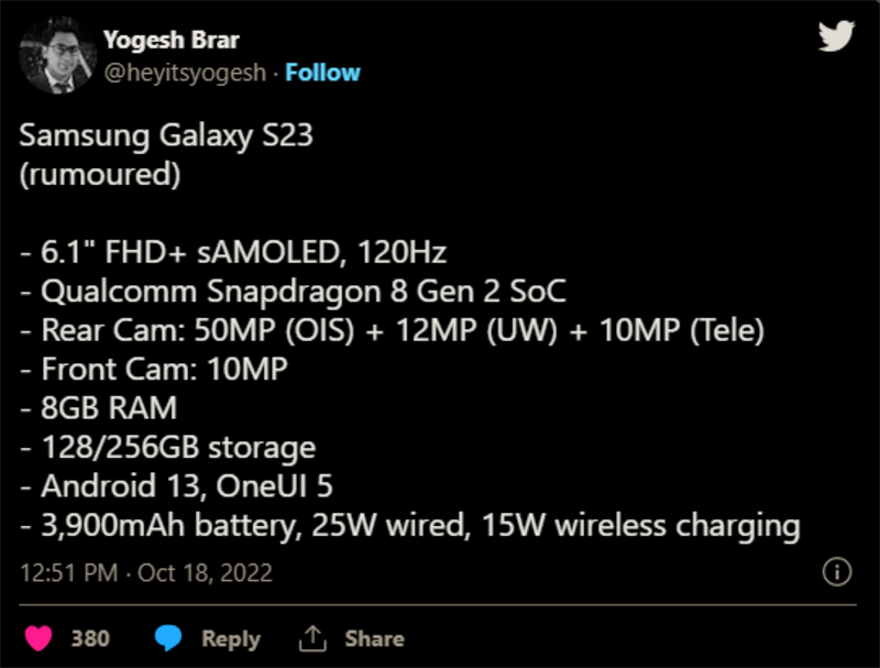 Tweet do leaker Yogesh Brar đăng tải Tweet do leaker Yogesh Brar đăng tải