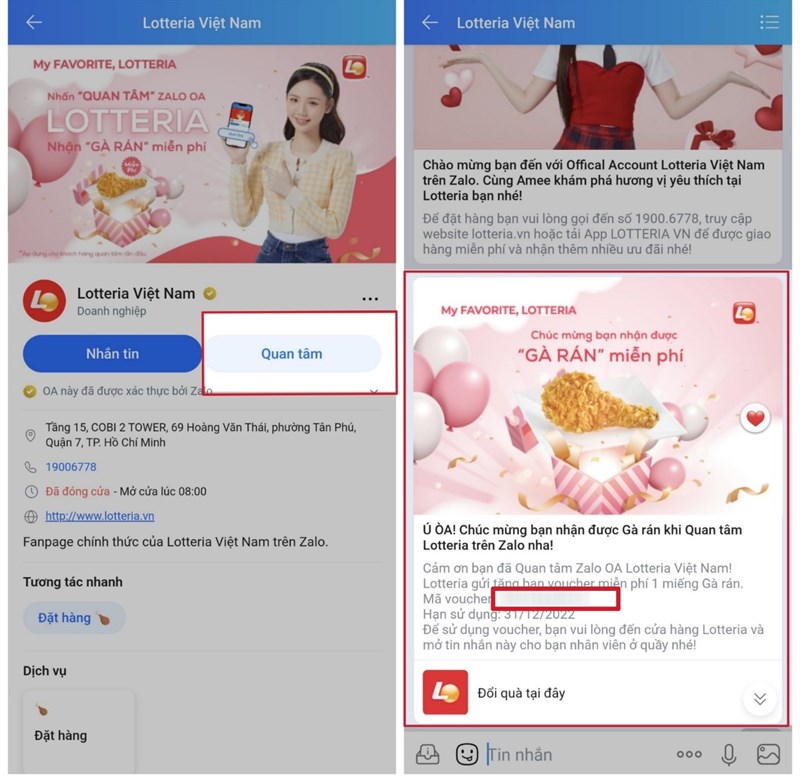 Cách nhận gà rán Lotteria miễn phí qua Zalo Cách nhận gà rán Lotteria miễn phí qua Zalo