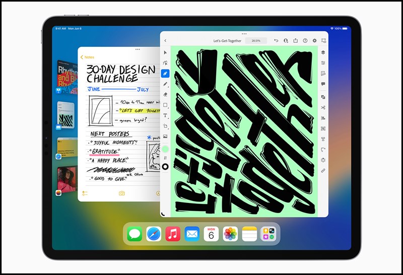 Stage Manager - một trong những tính năng ấn tượng nhất trên hệ điều hành iPadOS 16 (Ảnh: Apple)