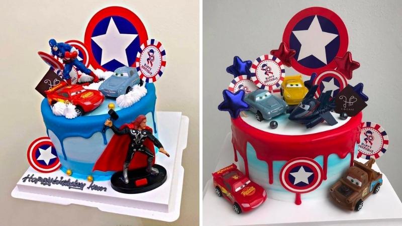 Bánh sinh nhật ô tô siêu nhân Marvel