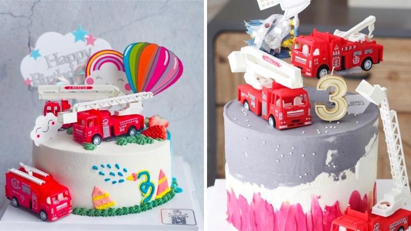 Bánh sinh nhật ô tô cứu hỏa 3D ấn tượng
