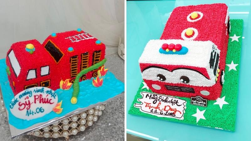 Bánh sinh nhật ô tô cứu hỏa 3D ngộ nghĩnh