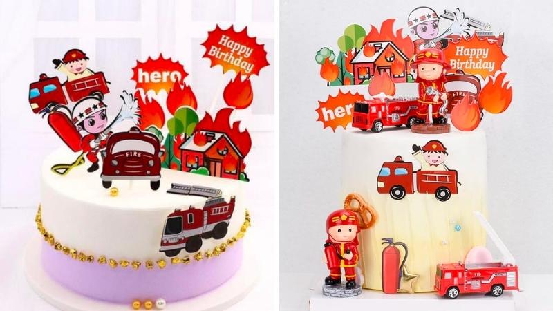 Fondant tạo hình con đường với xe cứu hỏa  Bánh kem cao cấp