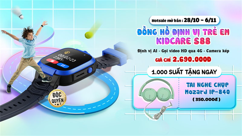 Đồng hồ trẻ em Kidcare S88 lên kệ độc quyền TGDĐ, kèm quà tặng 350K