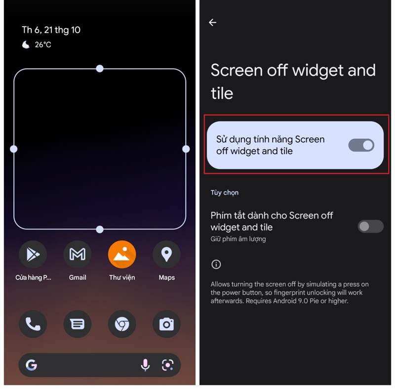 Bật Screen off Widget and tile để kích hoạt tính năng chạm 2 lần tắt màn hình điện thoại Pixel 