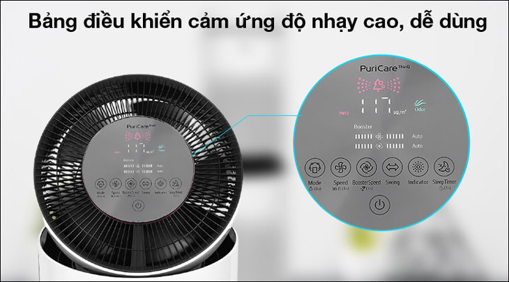 Máy lọc không khí 2 tầng LG PuriCare AS10GDWH0.ABAE 70W được tích hợp bảng điều khiển cảm ứng nhạy bén Máy lọc không khí 2 tầng LG PuriCare AS10GDWH0.ABAE 70W được tích hợp bảng điều khiển cảm ứng nhạy bén