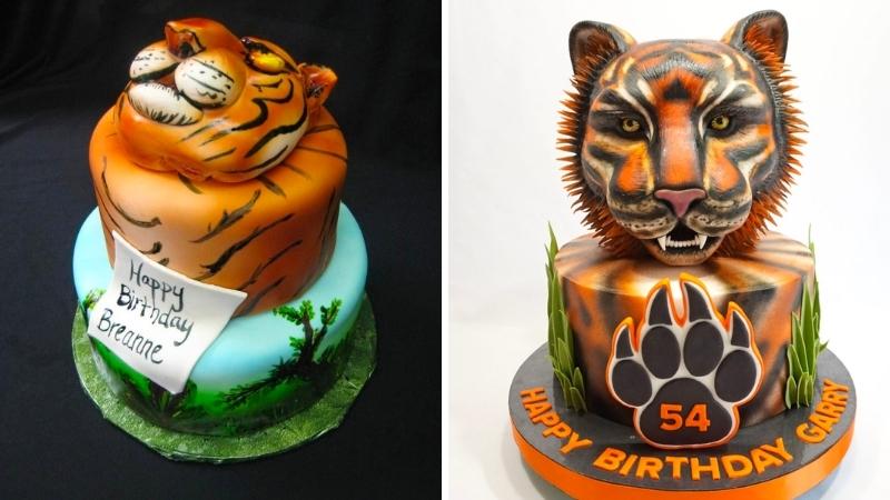 Bánh sinh nhật con hổ 3D dũng mãnh