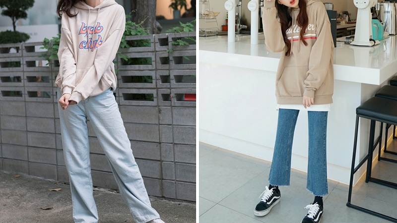 Quần ống rộng phối với áo hoodie