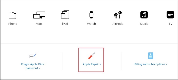 Chọn vào Apple repair.