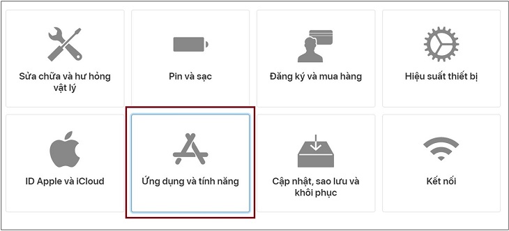 Chọn Ứng dụng và tính năng.