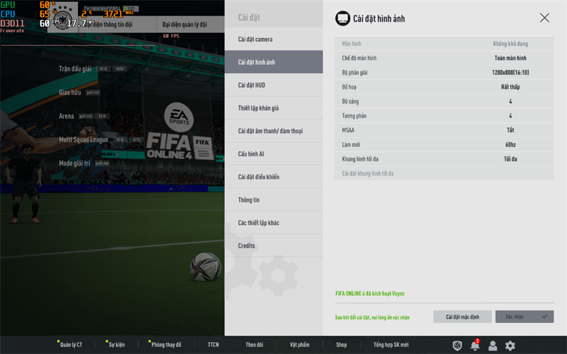 Thiết lập cầu hình tựa game FIFA Online 4 trên Dell Vostro 5620. Thiết lập cầu hình tựa game FIFA Online 4 trên Dell Vostro 5620.