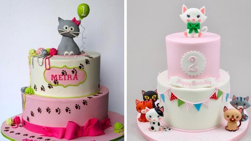 2-tier cat birthday cake