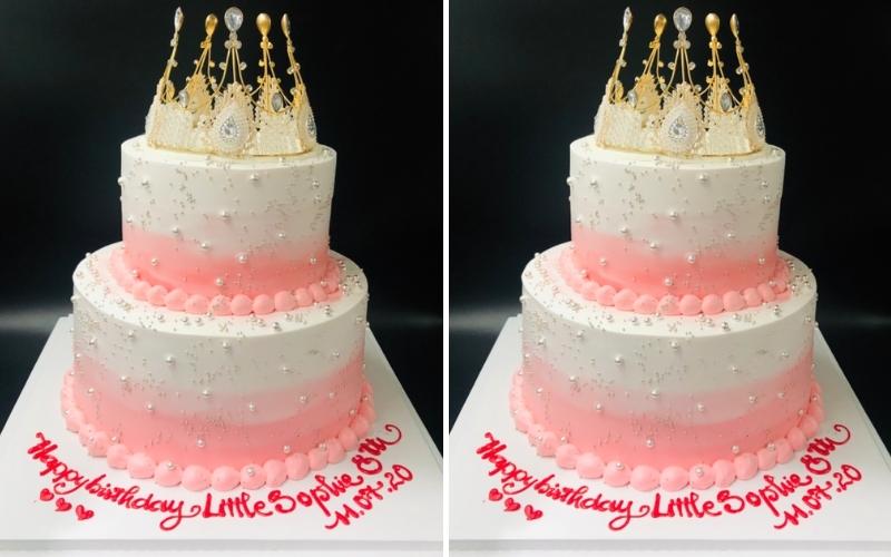 Bánh sinh nhật vương miện màu hồng, lấp lánh