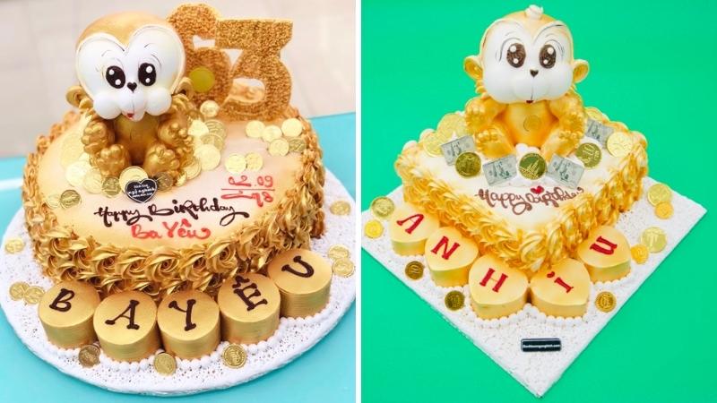 Bánh sinh nhật con khỉ 3D màu vàng