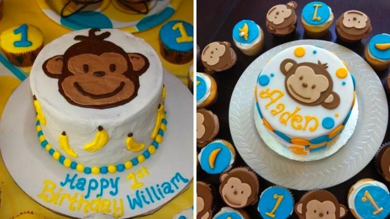 Bánh sinh nhật con khỉ đẹp màu xanh và vàng