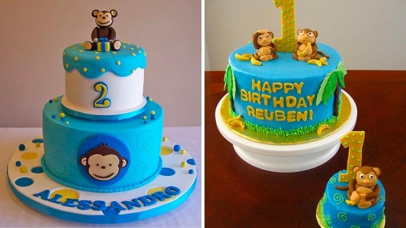Bánh sinh nhật con khỉ ngộ nghĩnh màu xanh