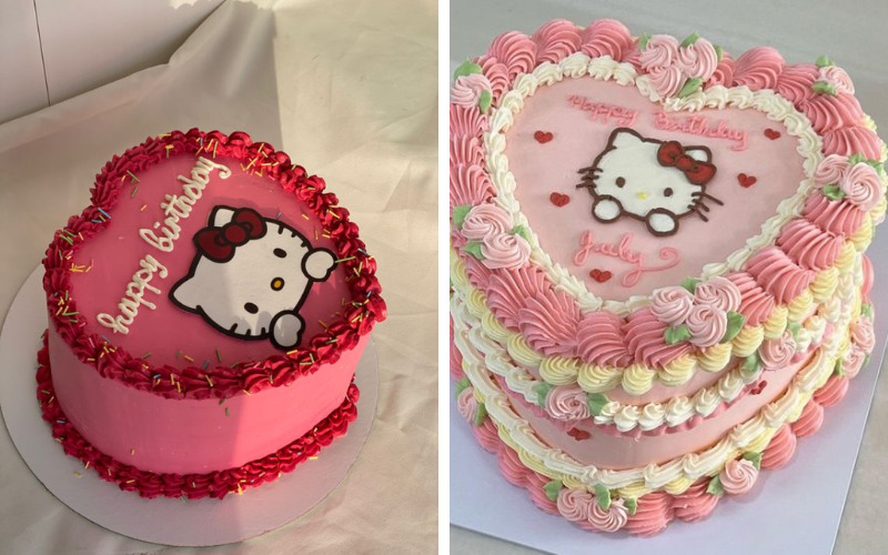 Bánh sinh nhật Hello Kitty đẹp hình trái tim