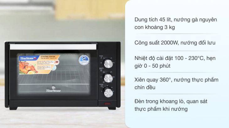 Lò nướng cơ Bluestone EOB-7567 45 lít với bảng điều khiển cơ bản