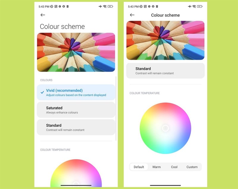POCO M5s cung cấp ba thiết lập màu sắc là Sống động , Bão hòa và Tiêu chuẩn