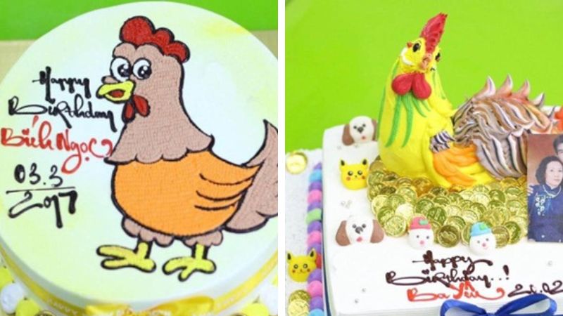 Bánh sinh nhật con gà trống nhiều màu sắc