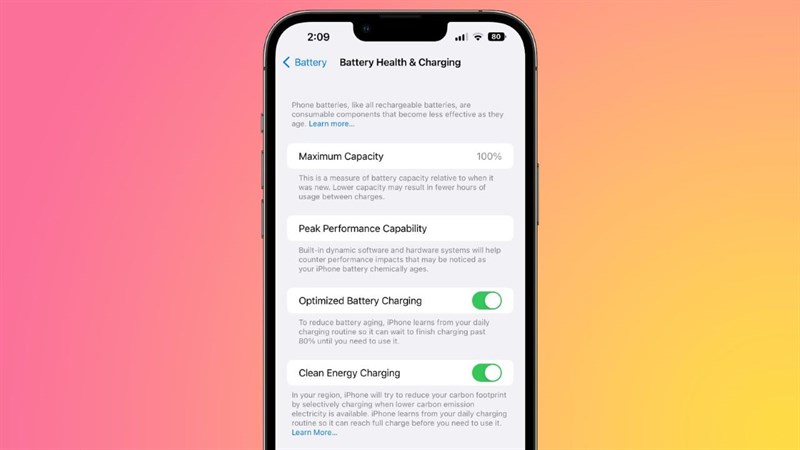 Tuỳ chọn bật tắt tính năng Sạc năng lượng sạch trên iOS 16 1