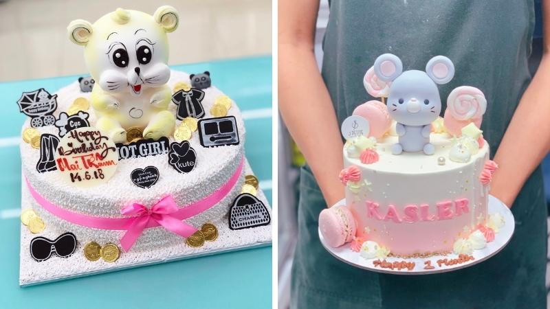 Bánh sinh nhật con chuột xanh đẹp ấn tượng ôm mặt trăng nằm mơ màng 7644 -  Bánh fondant