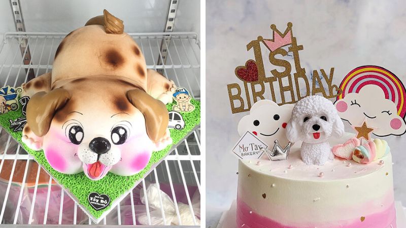 Bánh sinh nhật hình con heo và con chó siêu dễ thương cho bé gái, Bánh Kem Vui Nhộn