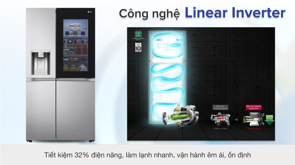Tủ lạnh LG Inverter 635 Lít GR-X257JS sở hữu công nghệ siêu tiết kiệm điện, vận hành bền bỉ