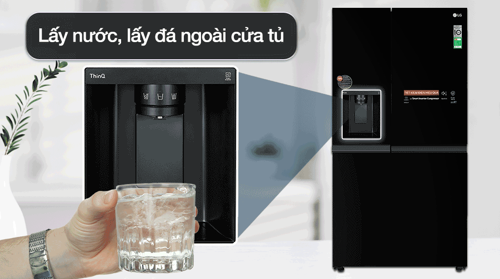 Tủ lạnh LG Inverter 635 Lít GR-D257WB thiết kế nơi lấy đá và nước trực tiếp bên ngoài