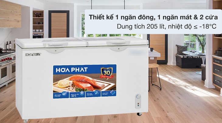 Hoà Phát 245 lít HPF BD6245 có thiết kế 1 ngăn đông, 1 ngăn mát cùng dung tích 205 lít