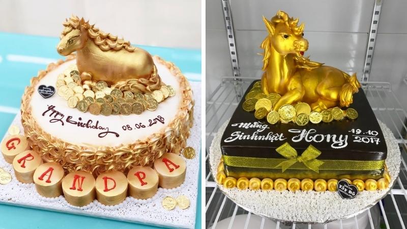 Bánh sinh nhật tạo hình 3d con ngựa tuổi ngọ gắn tiền vàng sang trọng tặng  đồng nghiệp  Bánh Kem Ngộ Nghĩnh