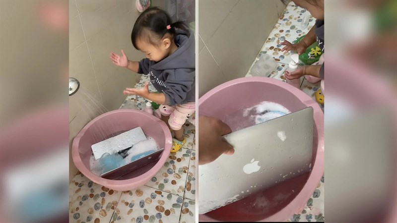 Cô bé rửa chiếc MacBook của cha mình bằng nước xà phòng vì...'có quá nhiều rác'