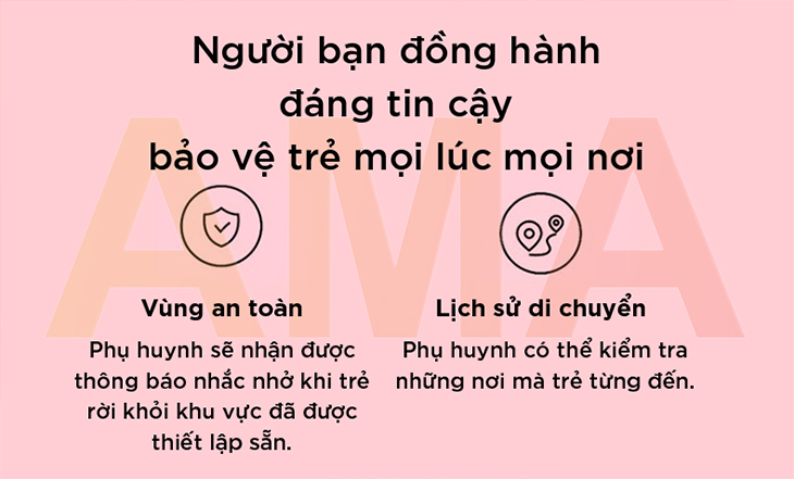  Kidcare S88 còn cho phép các quý vị phụ huynh thiết lập nơi bé đến (trường học, chỗ học thêm, bệnh viện,...)