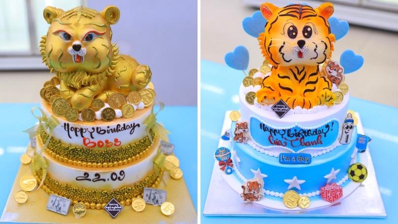 2 tiers tiger birthday cake