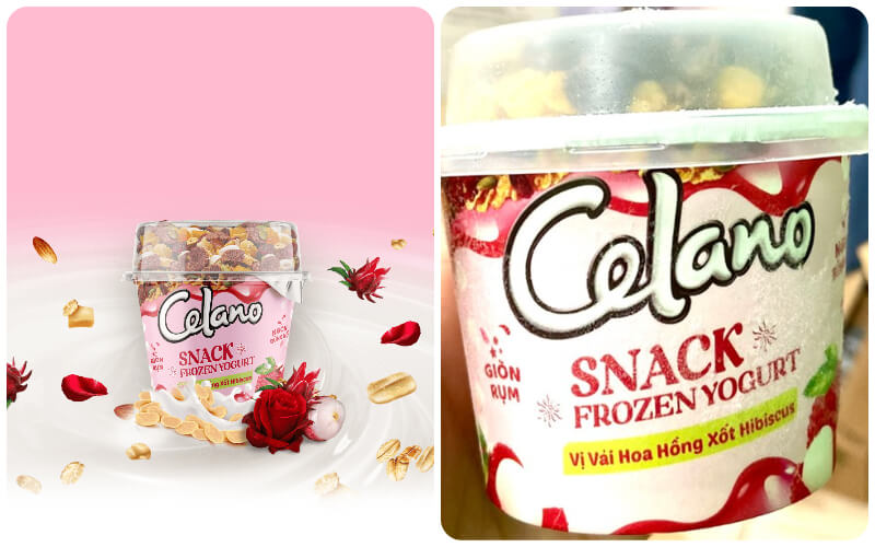 Kem Celano Snack Frozen Yogurt vị vải hoa hồng xốt Hibiscus