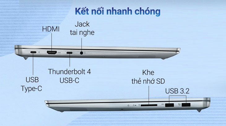 Sử dụng laptop với đa dạng cổng kết nối để kết nối nhanh chóng với loa, tai nghe