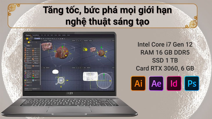 Laptop MSI Creator Z16 A12UET i7 sở hữu card đồ hoạ RTX 3060, 6 GB hỗ trợ sử dụng các phầm mềm làm nhạc