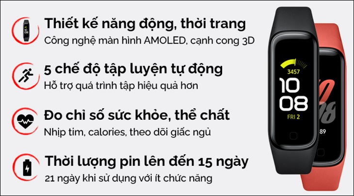Vòng tay thông minh Samsung Galaxy Fit2 Đen tập trung theo dõi các chỉ số sức khỏe cơ bản