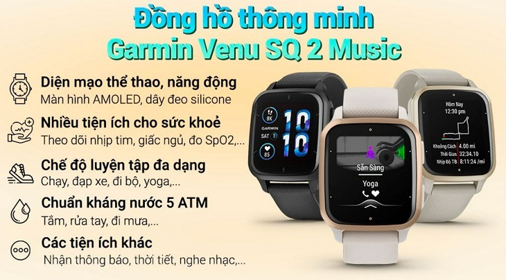 Đồng hồ thông minh Garmin Venu SQ 2 Music 40.6mm trang bị nhiều chức năng, giá gần 7.7 triệu đồng