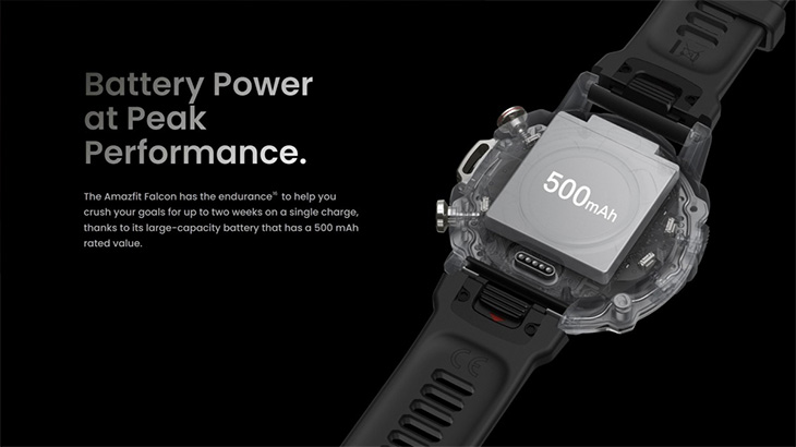 Amazfit Falcon được trang bị viên pin có dung lượng 500 mAh