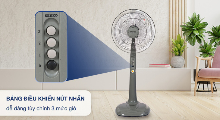 Quạt cây Senko DH1600 được trang bị bảng điều khiển nút nhấn có đèn hiển thị dễ thao tác